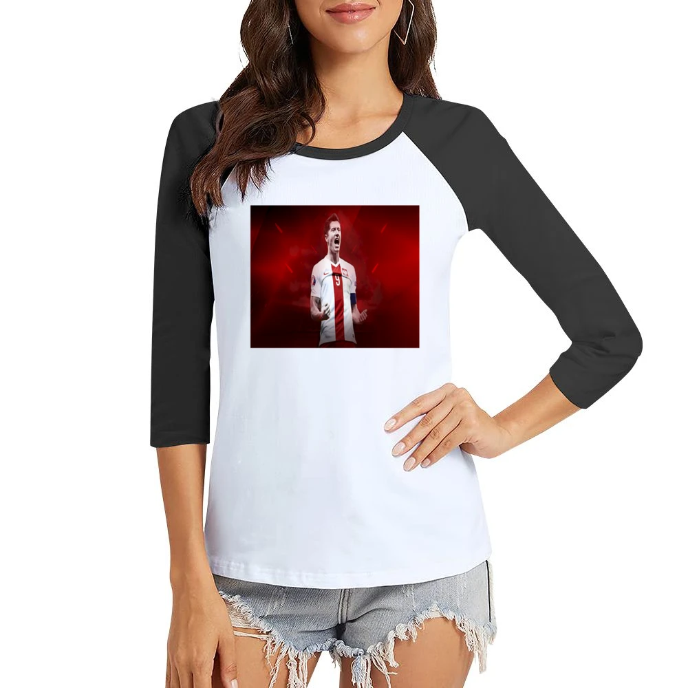 Robert Lewandowki Polish Soccer Tshirt (All colors and styles availabl Women Ladies 3-4 Sleeve T-Shirt