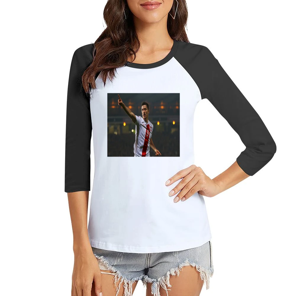 Robert Lewandowski Polish Soccer Tshirt Women Ladies 3-4 Sleeve T-Shirt