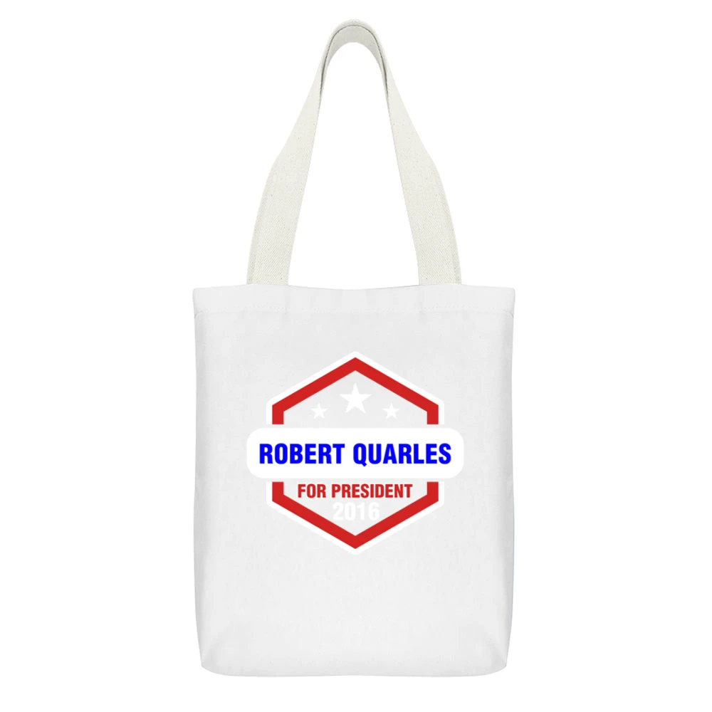 Robert Quarles For President 2016 Justified TV Show White Canvas Tote Shopping Bag With Interior Pocket
