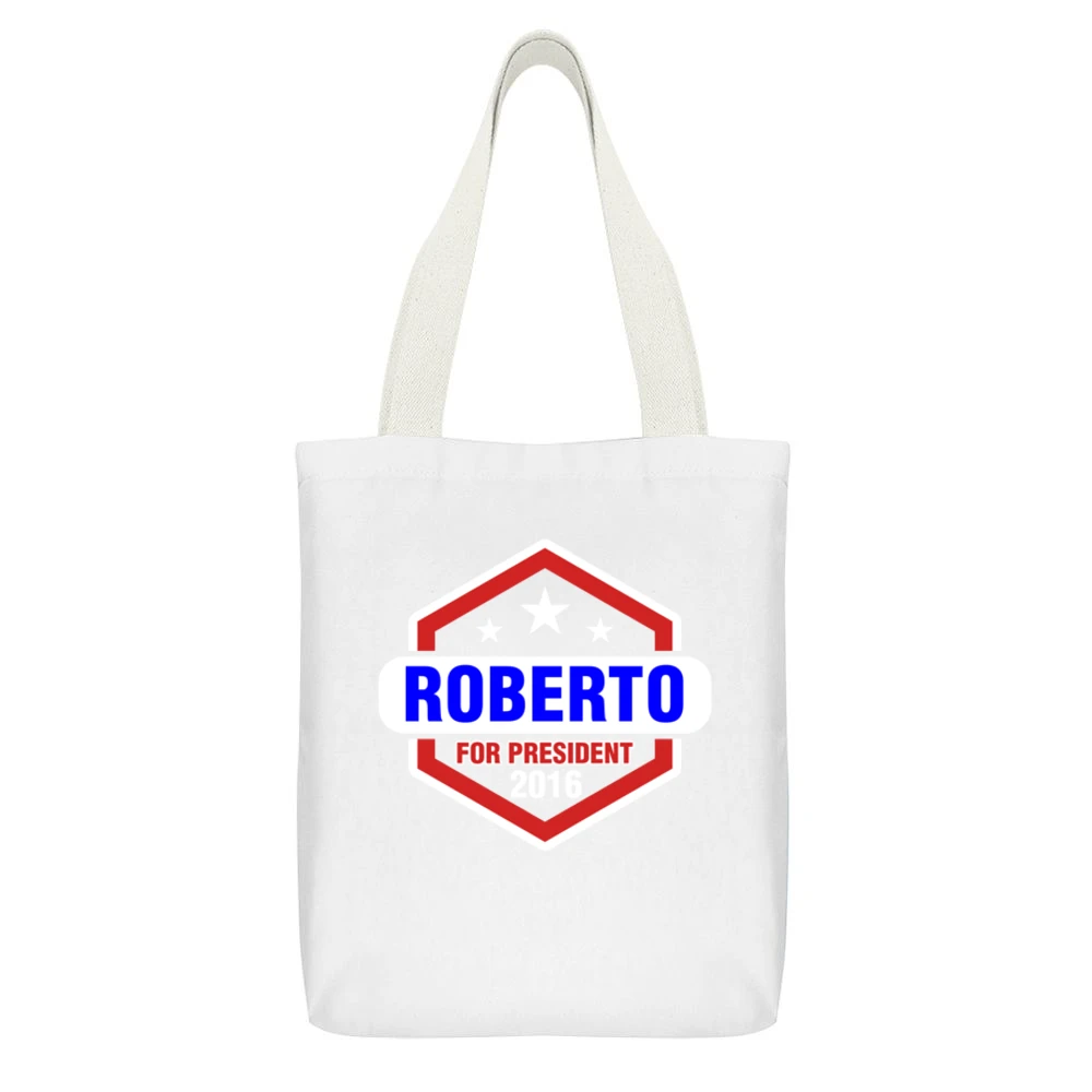 Roberto For President 2016 Futurama TV Show White Canvas Tote Shopping Bag With Interior Pocket
