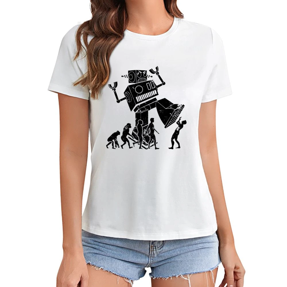Robot Evolution Terror Funny Parody Asian Size Women Ladies T-shirt