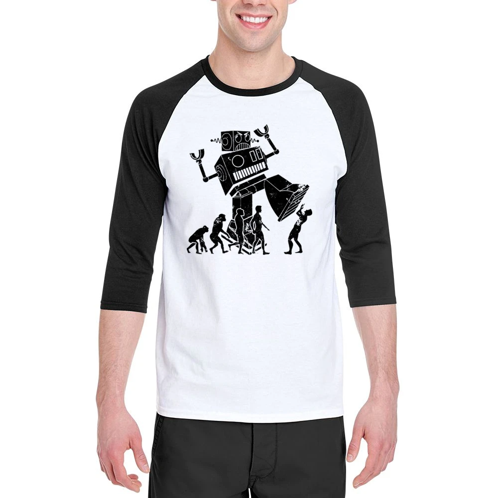 Robot Evolution Terror Funny Parody Men 3/4 Sleeve T-Shirt