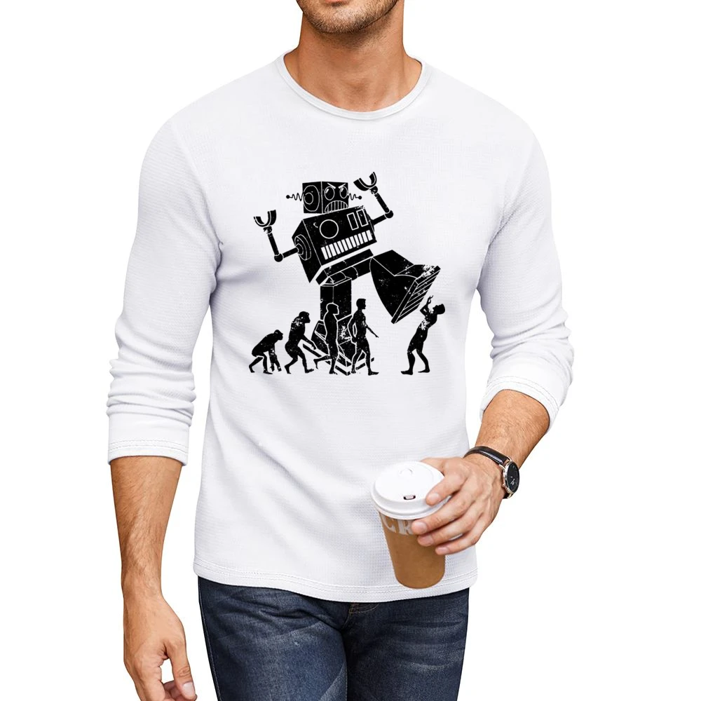 Robot Evolution Terror Funny Parody Men CrewNeck Long Sleeve T-Shirt