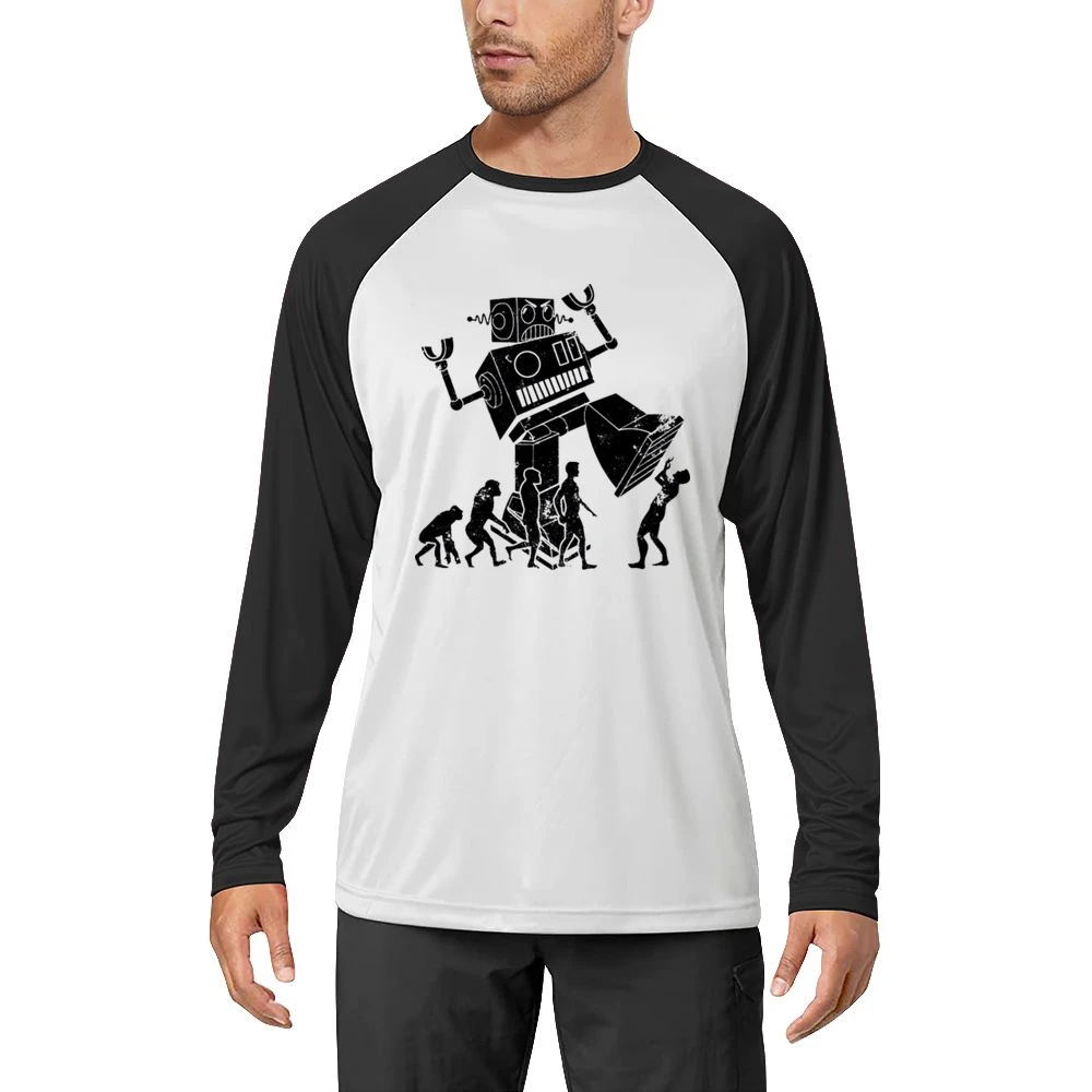 Robot Evolution Terror Funny Parody Men Long Sleeve T-Shirt