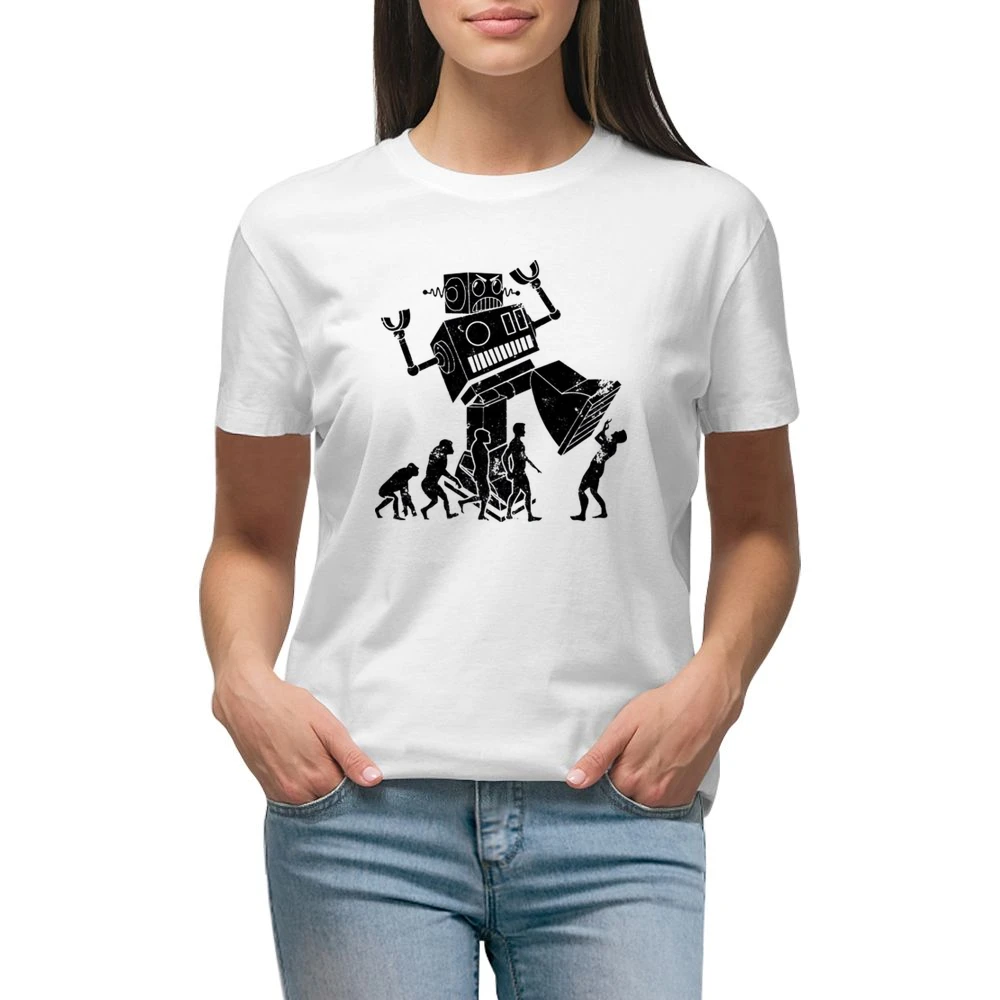 Robot Evolution Terror Funny Parody Premium Women Ladies T-shirt