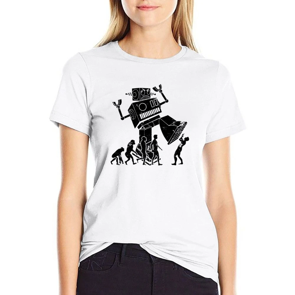 Robot Evolution Terror Funny Parody US Size Women Ladies T-shirt