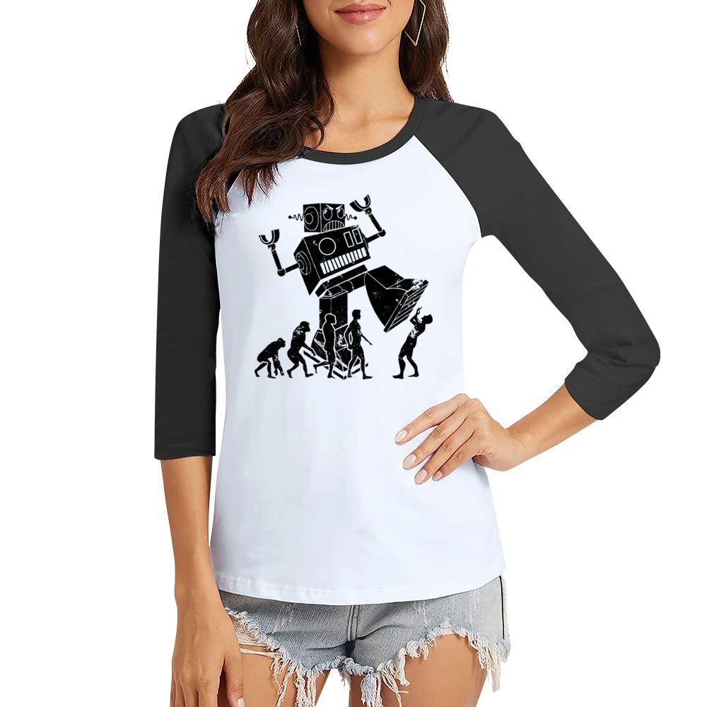 Robot Evolution Terror Funny Parody Women Ladies 3-4 Sleeve T-Shirt