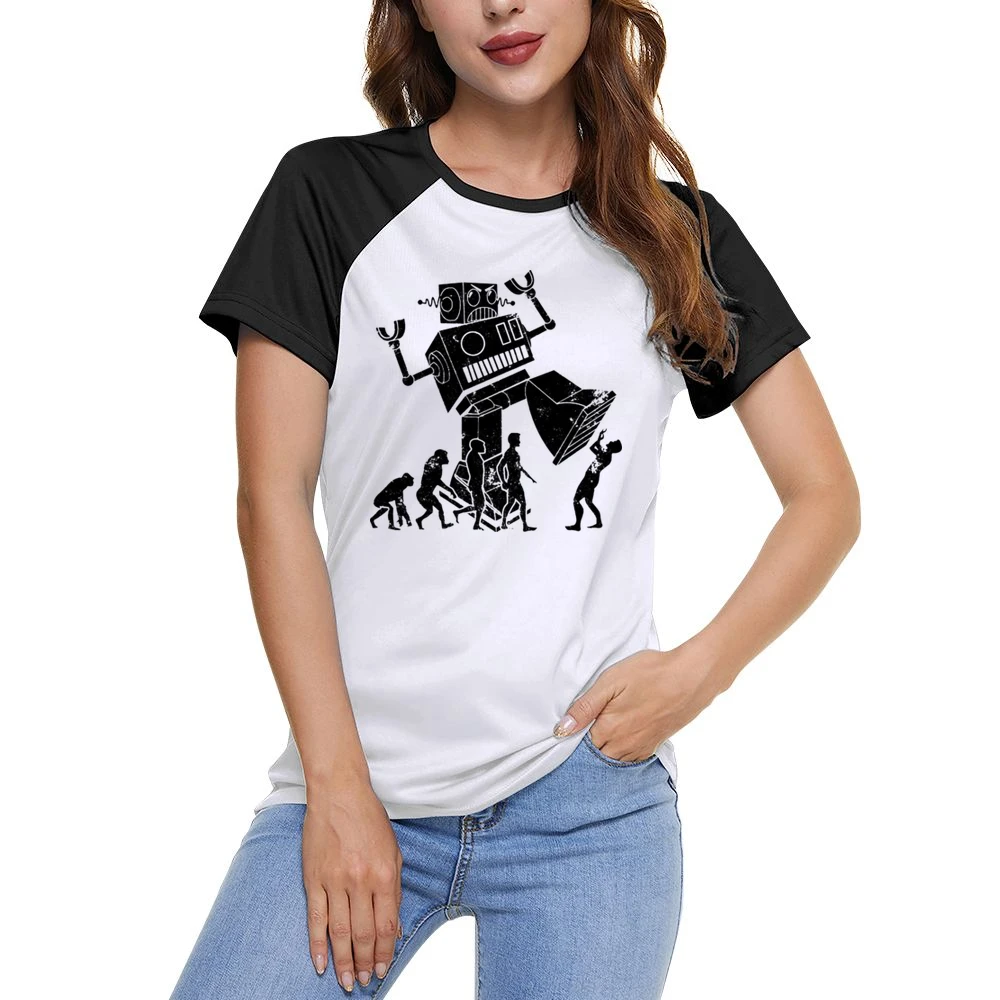 Robot Evolution Terror Funny Parody Women Ladies Short Sleeve T-Shirt