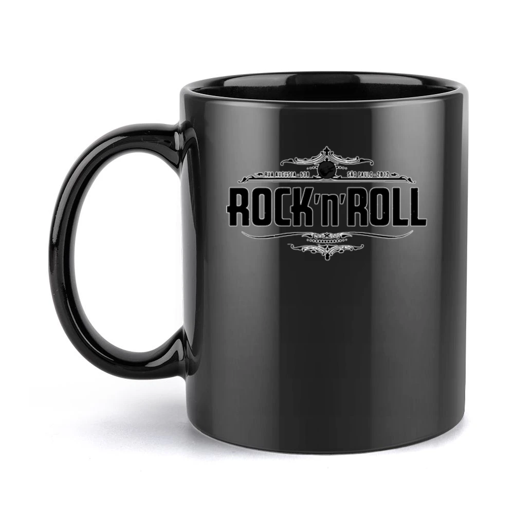 Rock N Roll Guitar Vintage Style Graphic Tee Shirt Black Mug