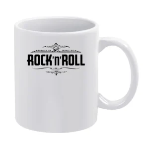 Rock N Roll Guitar Vintage Style Graphic Tee Shirt White Mug