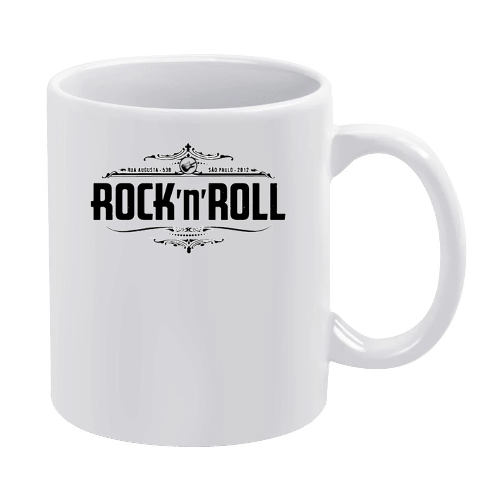 Rock N Roll Guitar Vintage Style Graphic Tee Shirt White Mug