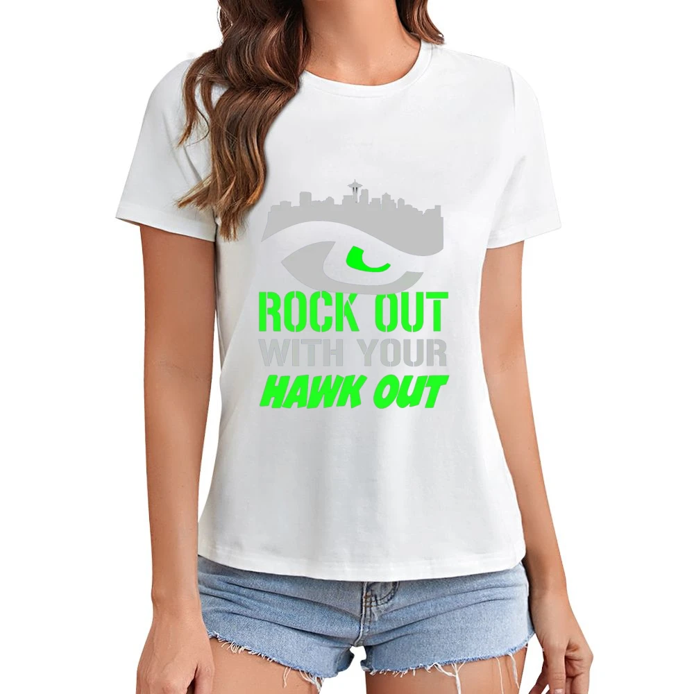Rock Out With Your Hawk Out Seattle Football Team Asian Size Women Ladies T-shirt