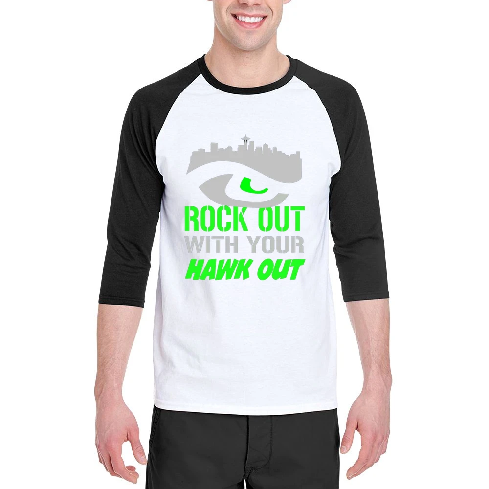 Rock Out With Your Hawk Out Seattle Football Team Men 3/4 Sleeve T-Shirt