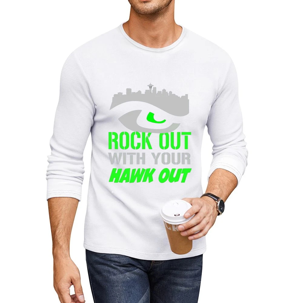 Rock Out With Your Hawk Out Seattle Football Team Men CrewNeck Long Sleeve T-Shirt