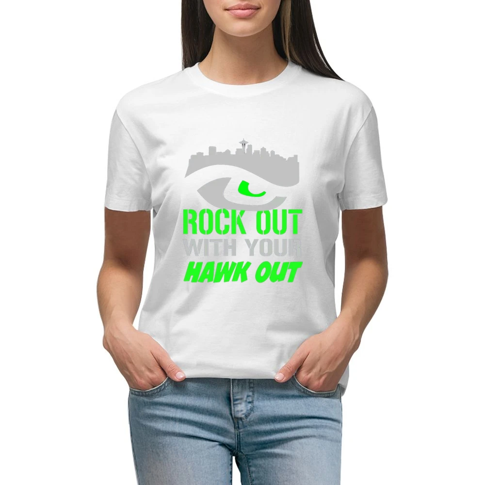 Rock Out With Your Hawk Out Seattle Football Team Premium Women Ladies T-shirt