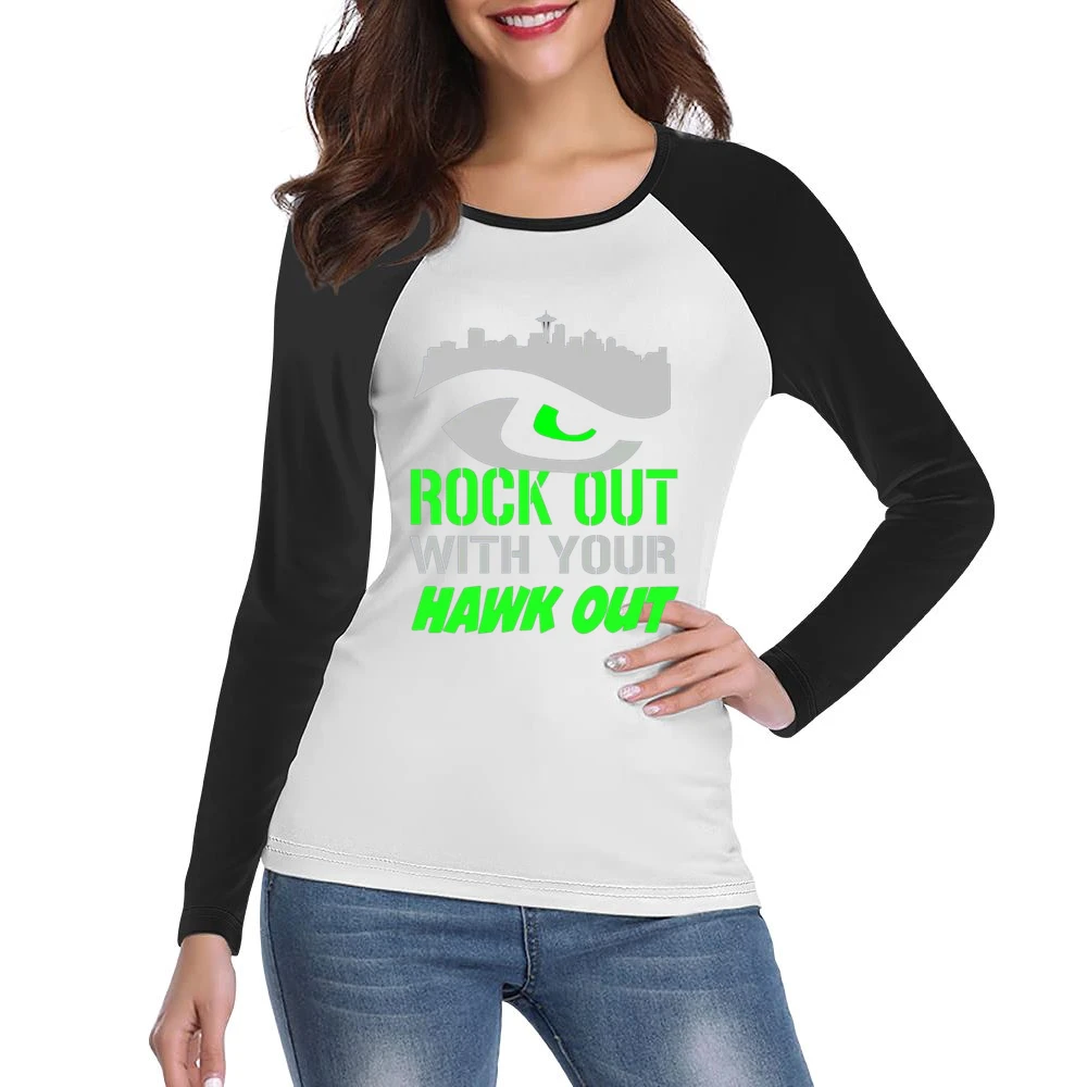 Rock Out With Your Hawk Out Seattle Football Team Women Ladies Long Sleeve T-Shirt
