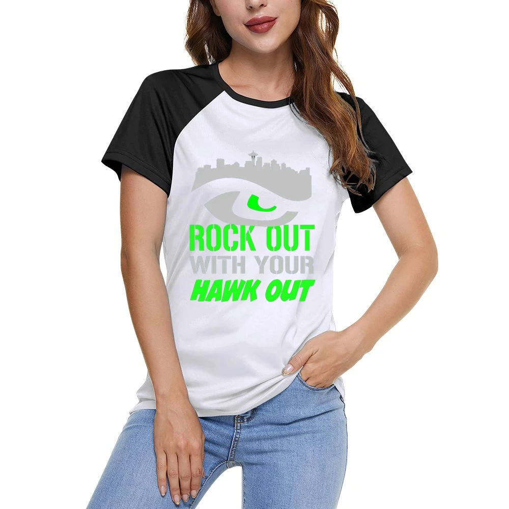 Rock Out With Your Hawk Out Seattle Football Team Women Ladies Short Sleeve T-Shirt