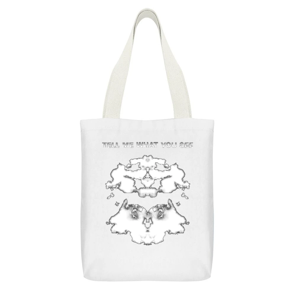 Rorschach ink tell me what you see White Canvas Tote Shopping Bag With Interior Pocket