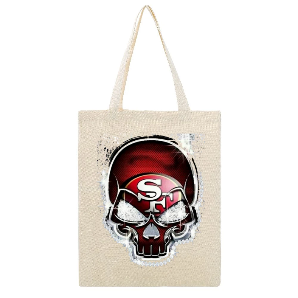 SF Skull Beige Canvas Tote Shopping Bag