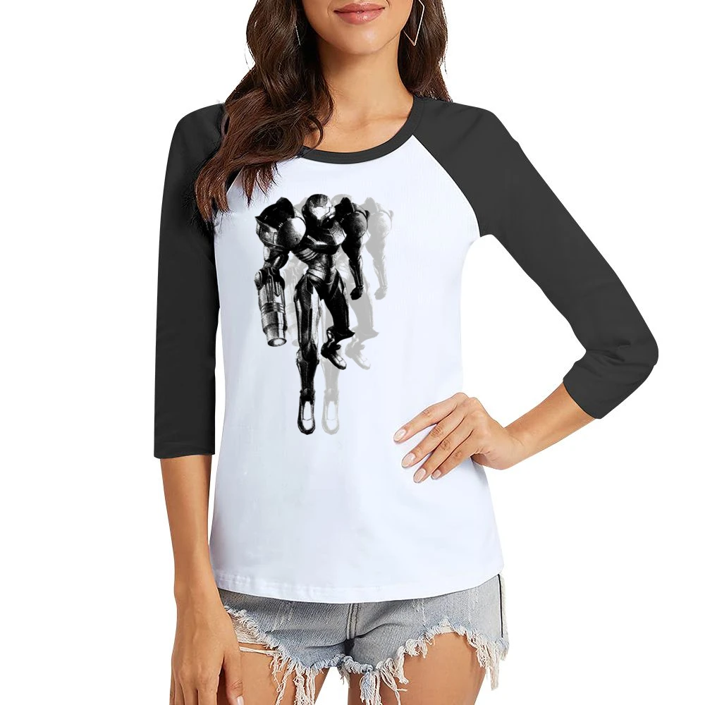 Samus Aran Metroid Armor Video Game Women Ladies 3-4 Sleeve T-Shirt