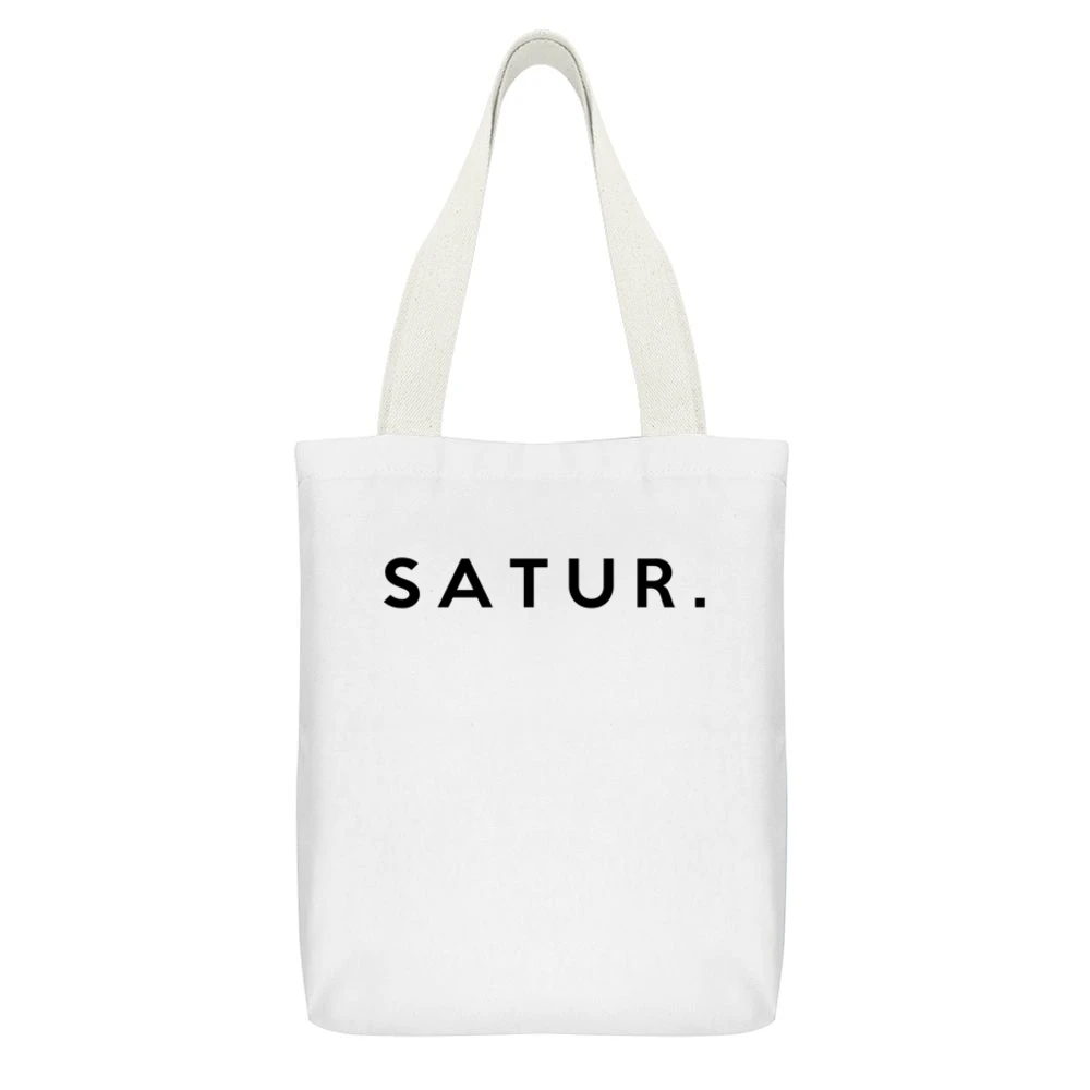 Saturday Fun Short Form Days Of The Week Popular Graphic White Canvas Tote Shopping Bag With Interior Pocket