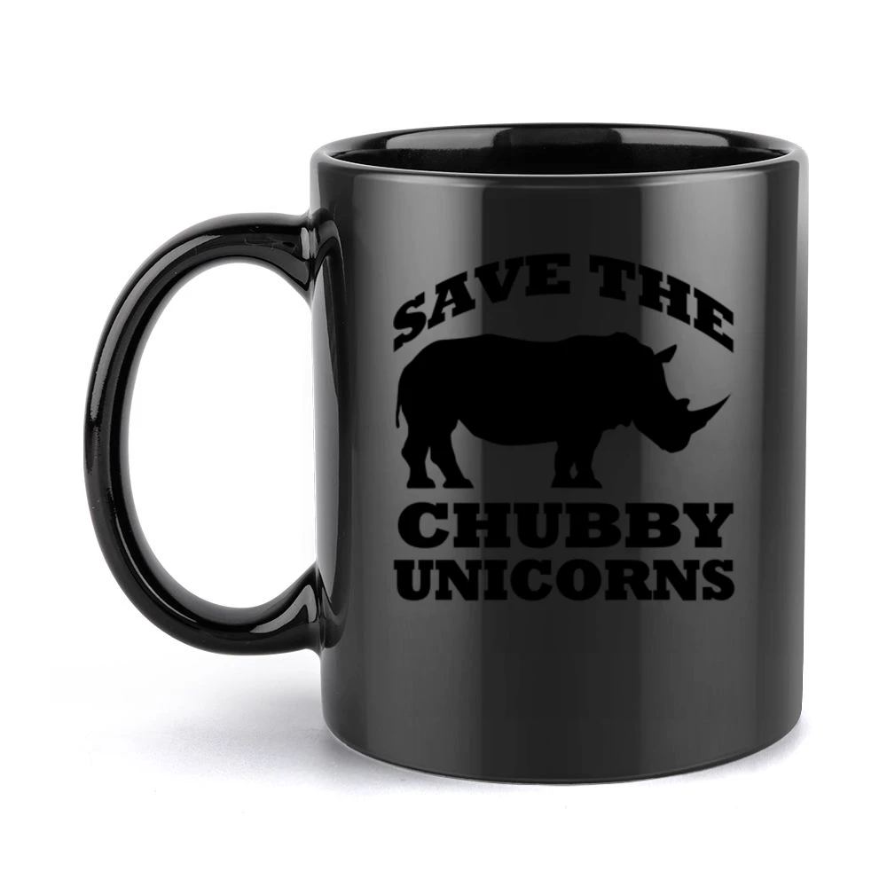 Save The Chubby Unicorns Funny Rhinoceros Graphic Tee Shirt Black Mug