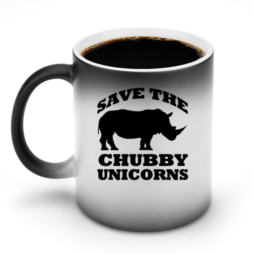 Save The Chubby Unicorns Funny Rhinoceros Graphic Tee Shirt Discoloration Mug