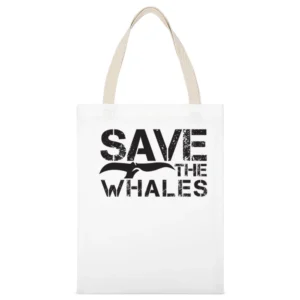 Save The Whales Fun Graphic White Canvas Tote Shopping Bag