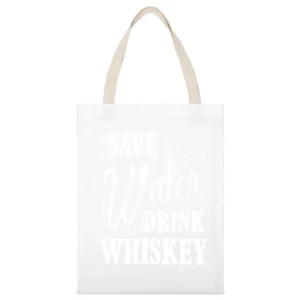 Save Water Drink Whiskey Funny Party Graphic Alcohol Tee Shirt White Canvas Tote Shopping Bag
