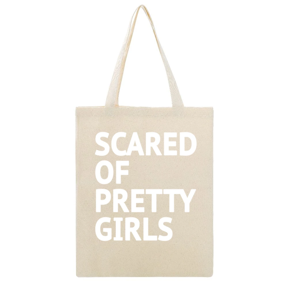 Scared Of Pretty Girls Funny Geek Nerd Popular Hipster Graphic Beige Canvas Tote Shopping Bag