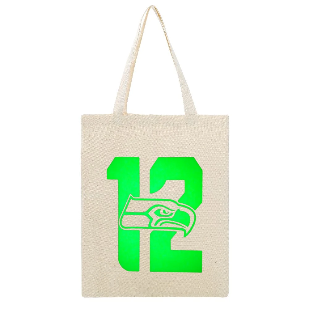 Seahawks 12th Man Tshirt Beige Canvas Tote Shopping Bag