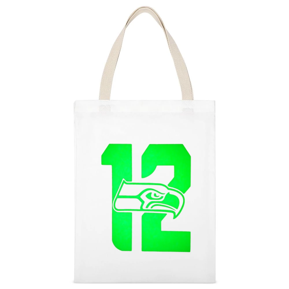 Seahawks 12th Man Tshirt White Canvas Tote Shopping Bag