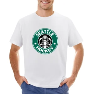 Seattle Hockey Team Starbucks Parody Logo Sports Fan Asian Size Men T-Shirt