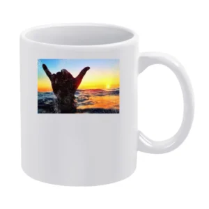 Shaka Brah Hang Loose Hand Ocean Surfer Sunset Graphic Vintage Style D White Mug