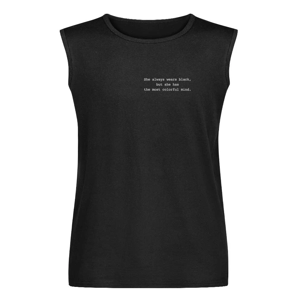 She Always Wears Black Colorful Mind Fun Popular Grunge Tumblr Graphic Men Sleeveless T-Shirt
