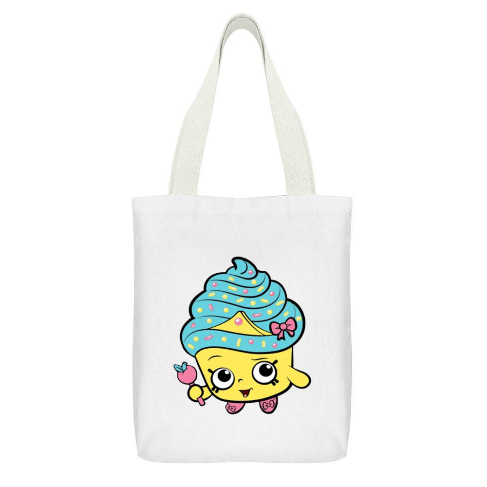 Shopkins Cupcake Queen White Canvas Tote Shopping Bag With Interior Pocket