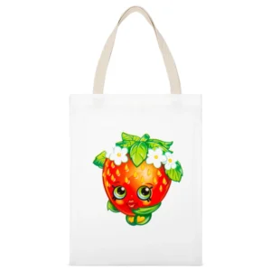 Shopkins Strawberry Kiss White Canvas Tote Shopping Bag