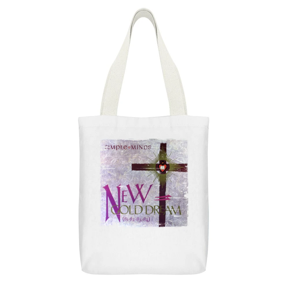 Simple Minds New Gold Dream Album Cover Distressed Image White Canvas Tote Shopping Bag With Interior Pocket