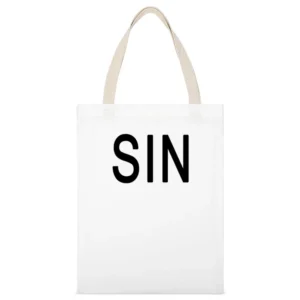 Sin Original Plain White Graphic Tee Shirt White Canvas Tote Shopping Bag