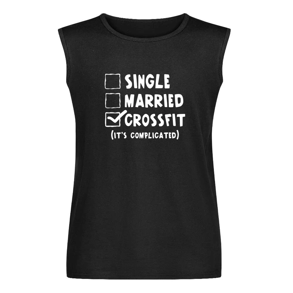 Single Married Crossfit Its Complicated Funny Fitness Workout Graphic Men Sleeveless T-Shirt