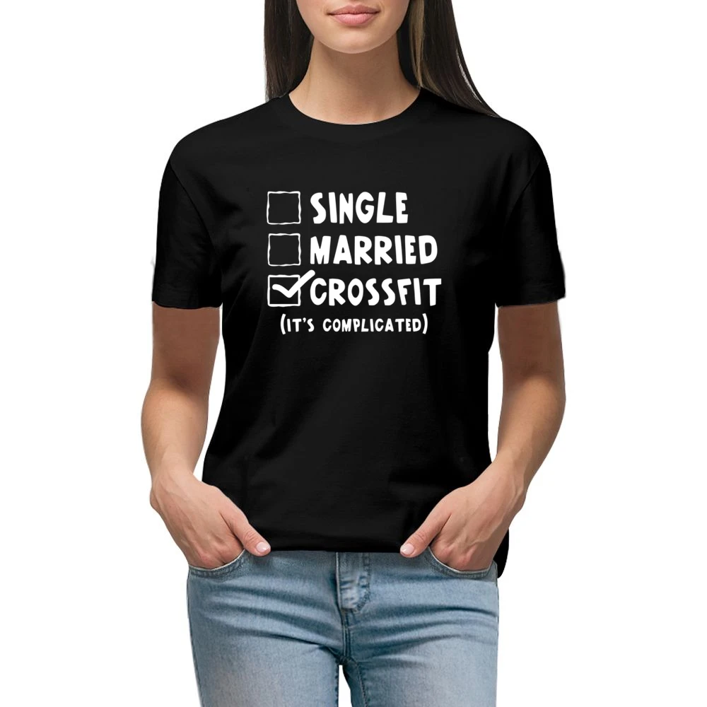 Single Married Crossfit Its Complicated Funny Fitness Workout Graphic Premium Women Ladies T-shirt