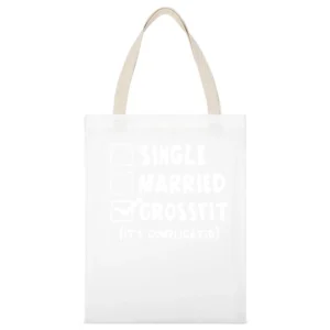 Single Married Crossfit Its Complicated Funny Fitness Workout Graphic White Canvas Tote Shopping Bag