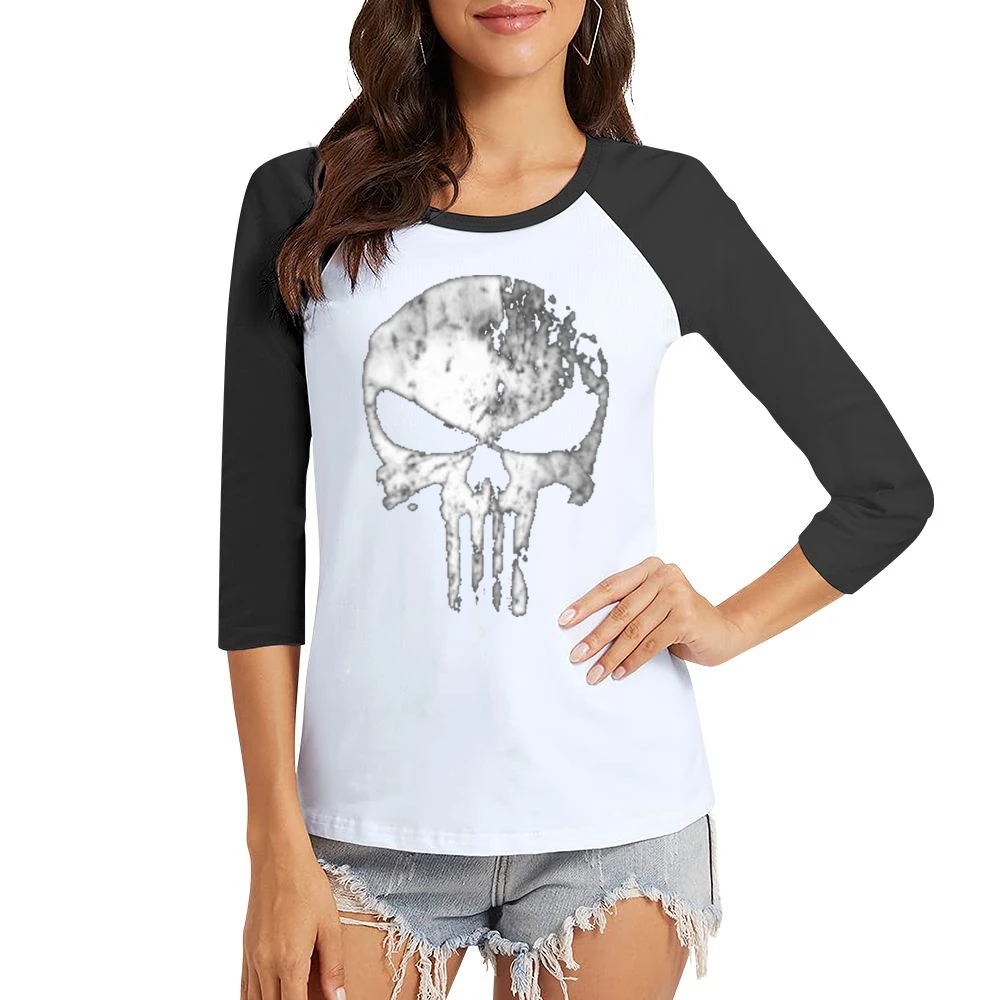 Skatter skull the punisher Women Ladies 3-4 Sleeve T-Shirt