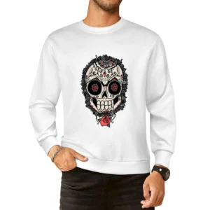 Skeleton Dia De Los Muertos Hearts Roses Design Graphic Tee Shirt European Size Pullover Sweater