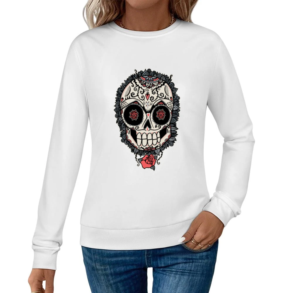 Skeleton Dia De Los Muertos Hearts Roses Design Graphic Tee Shirt Women Pullover Sweatshirt