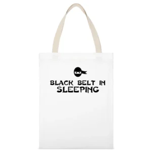 Sleeping Black Belt Tshirt White Canvas Tote Shopping Bag