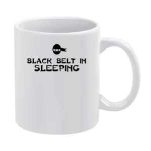 Sleeping Black Belt Tshirt White Mug