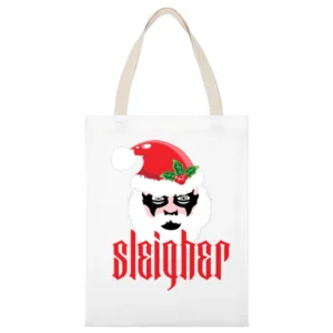 Sleigher Funny Christmas Heavy Metal Parody Holiday Music Fan White Canvas Tote Shopping Bag