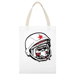 Smooking Monkey Cosmonaut White Canvas Tote Shopping Bag
