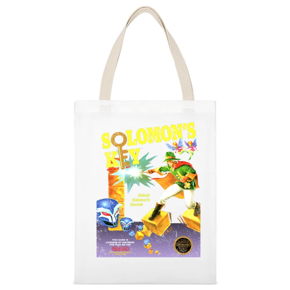 Solomon's Key Nes Nintendo Old School Retro Video Game Fan Distressed White Canvas Tote Shopping Bag